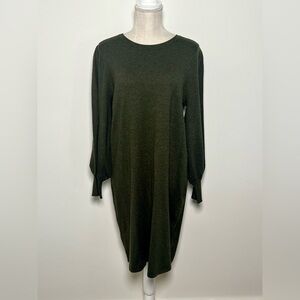 H Halston Dark Green Long Sleeve Sweater Dress